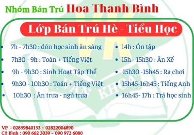 Lịch học bán trú tiểu học năm 2023 - 2024